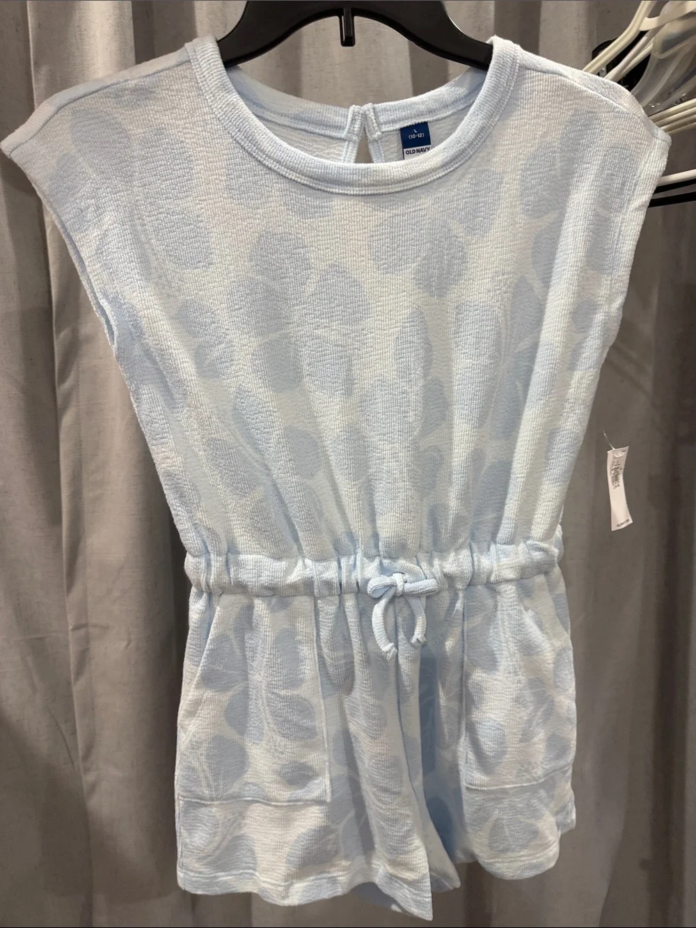 Old Navy Light Blue Textured Drawstring Romper